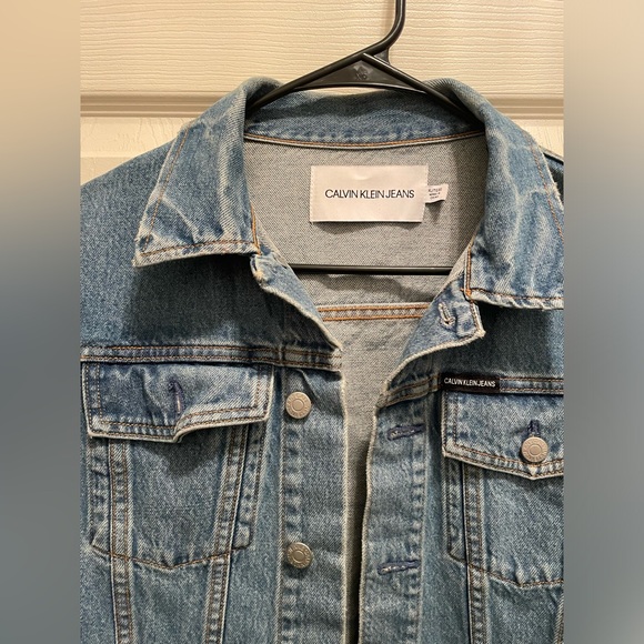 Calvin Klein Denim Trucker Jacket Lyon Blue Logo - Picture 3 of 6
